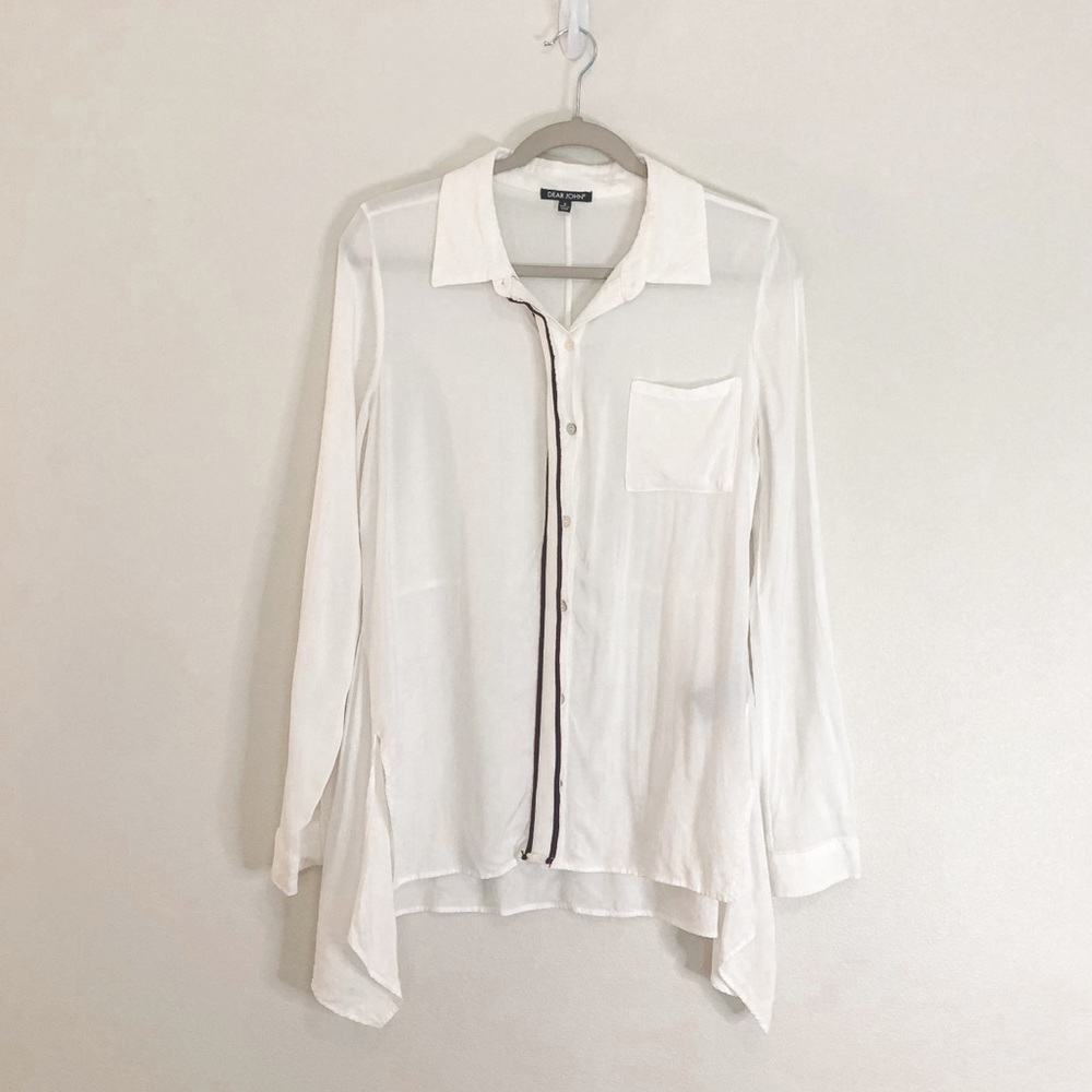 Dear John White Button Down Tunic Blouse Small - image 1